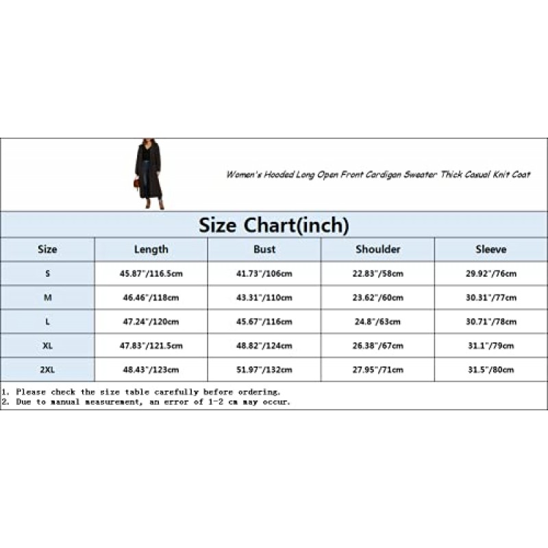 Zeraly 여성용 후드 롱 오픈 프론트 카디건 스웨터 두꺼운 캐주얼 니트 코트