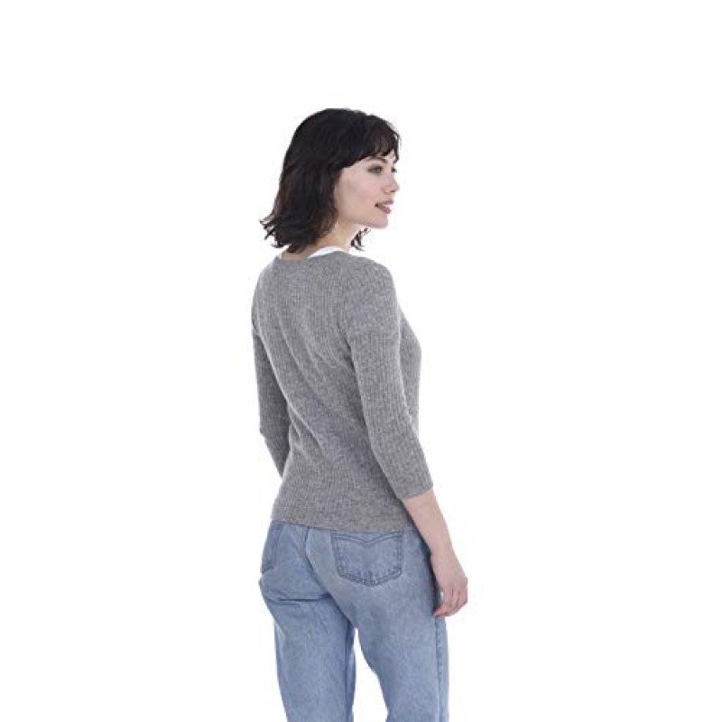 캐시미어 3/4 슬리브 버튼 다운 카디건 여성용 100% 순수 캐시미어 브이넥 골지 스웨터