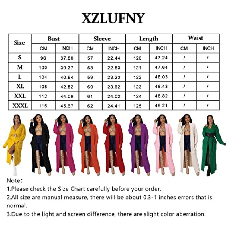 XZLUFNY 여성 오픈 프론트 긴 소매 롱 가디건 코트 캐주얼 니트 맥시 더스터 스웨터 아웃웨어 포켓 포함