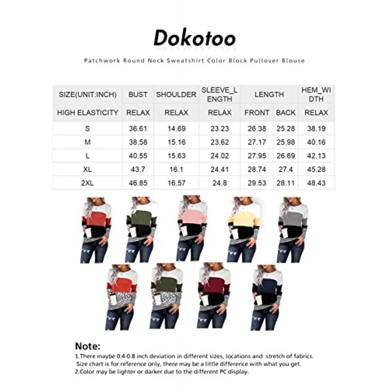 Dokotoo Womens Fashion 2023 스웨터 캐주얼 긴 소매 크루넥 컬러 블록 패치워크 풀오버 와플 니트 스웨터 탑