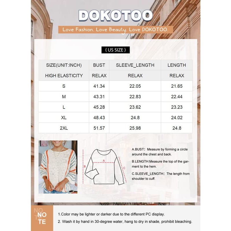 Dokotoo Womens 2023 귀여운 여름 가을 컬러 블록 스트라이프 경량 편안한 케이블 니트 비치 풀오버 스웨터