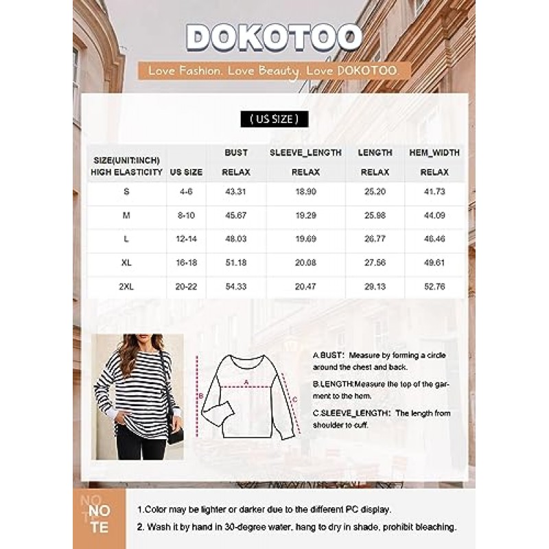 Dokotoo 여성용 스웨터 크루넥 긴 소매 스트라이프 컬러 블록 루즈 니트 풀오버 스웨터 탑