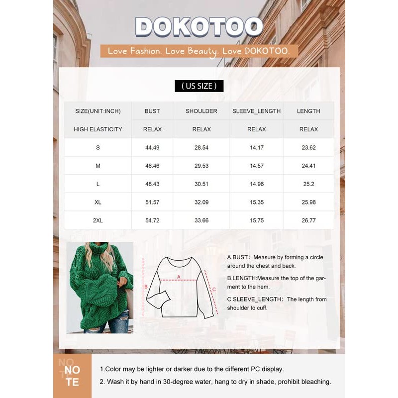 Dokotoo Womens 2023 루즈한 오버사이즈 캐주얼 터틀넥 스웨터 풀오버 탑