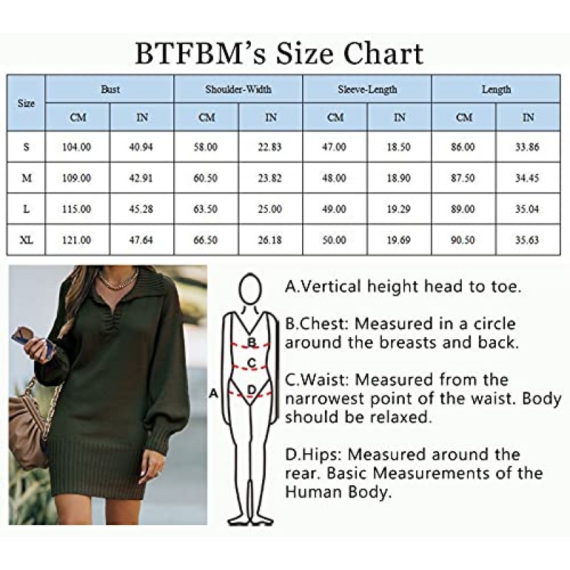 BTFBM 여성 캐주얼 V 넥 니트 미니 가을 스웨터 드레스 긴 소매 루즈 피트 솔리드 컬러 립 풀오버 점퍼 스웨터