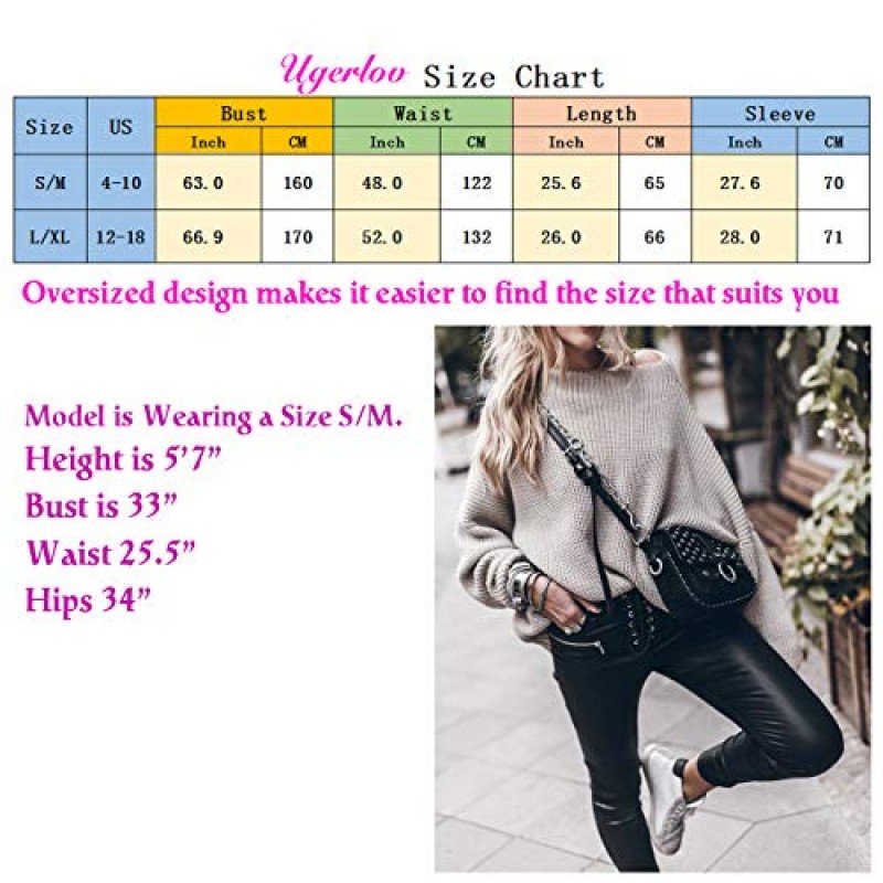 Ugerlov 여성용 오버 사이즈 스웨터 배트 윙 슬리브 모의 넥 점퍼 탑 청키 니트 풀오버 스웨터