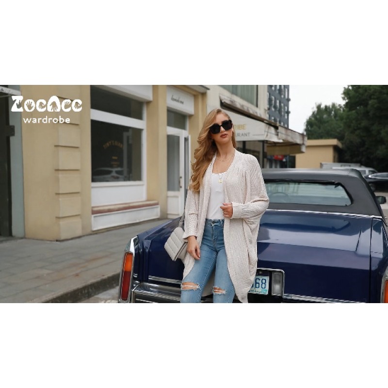 ZoeAce Womens 오픈 프론트 니트 카디건 롱 배트윙 슬리브 오버사이즈 스웨터 청키 와플 케이블 보호 포켓 코트