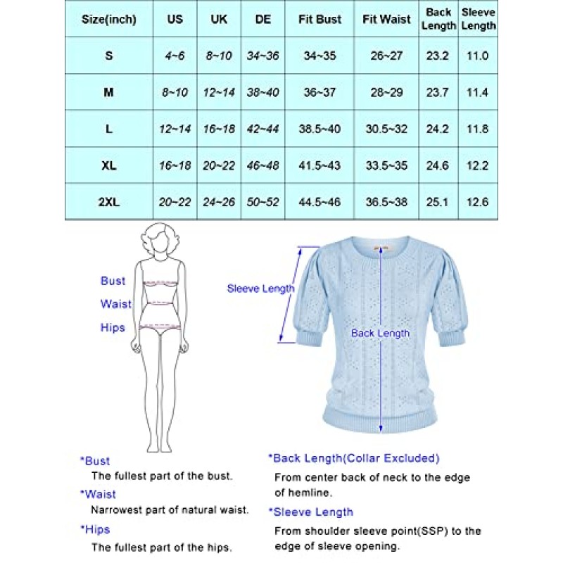 GRACE KARIN Womens 경량 얇은 여름 풀오버 스웨터 귀여운 퍼프 반소매 탑 풀오버 셔츠 니트 블라우스