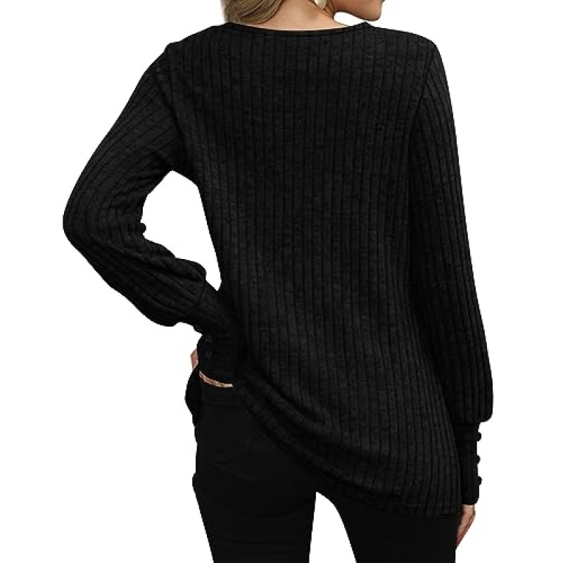 WEESO 여성용 경량 스웨터 여성용 스퀘어 넥 긴 퍼프 슬리브 튜닉