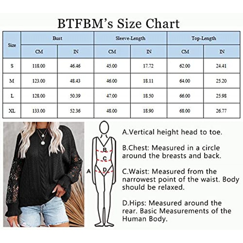 BTFBM 긴 소매 중공 스웨터 캐주얼 귀여운 크로 셰 뜨개질 레이스 Pointelle 니트 풀오버 크루 넥 루즈 블라우스 여성용