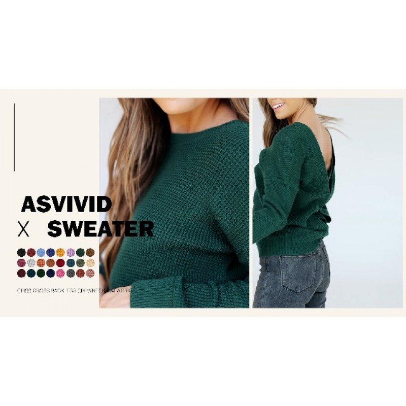 Asvivid Women Criss Cross V 백 스웨터 가을 트렌디 긴 소매 크루 넥 니트 풀오버 점퍼 탑