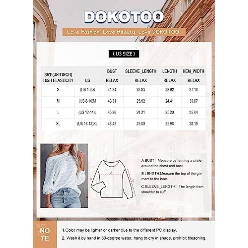 Dokotoo Womens 오버사이즈 원 숄더 돌먼 슬리브 리브 니트 풀오버 튜닉 스웨터 탑 패션 트렌디 2023