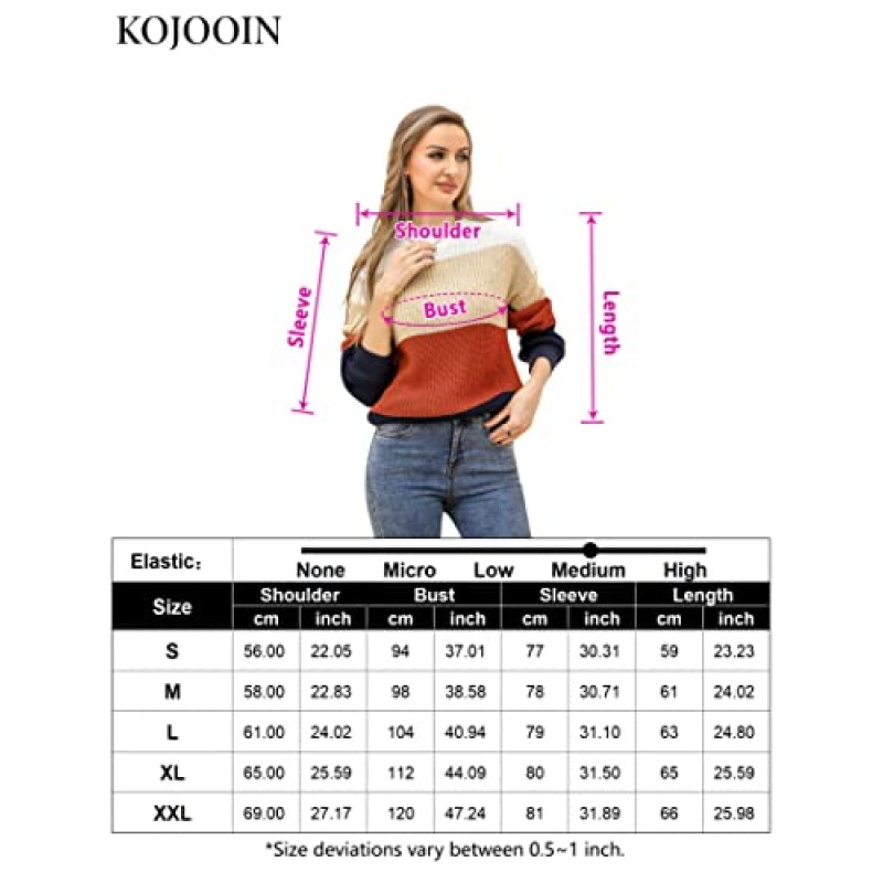 KOJOOIN 여성용 컬러 블록 스웨터 긴 소매 크루넥 스트라이프 풀오버 니트 점퍼 탑 가을