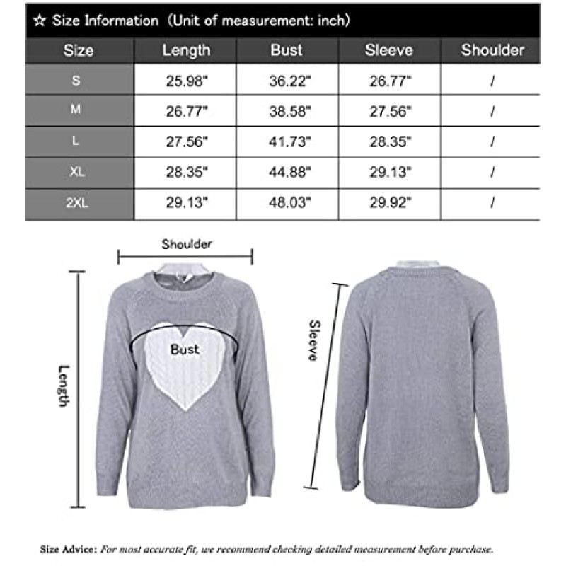 Shermie 여성용 풀오버 스웨터 긴 소매 크루 넥 귀여운 하트 니트 캐주얼 스웨터