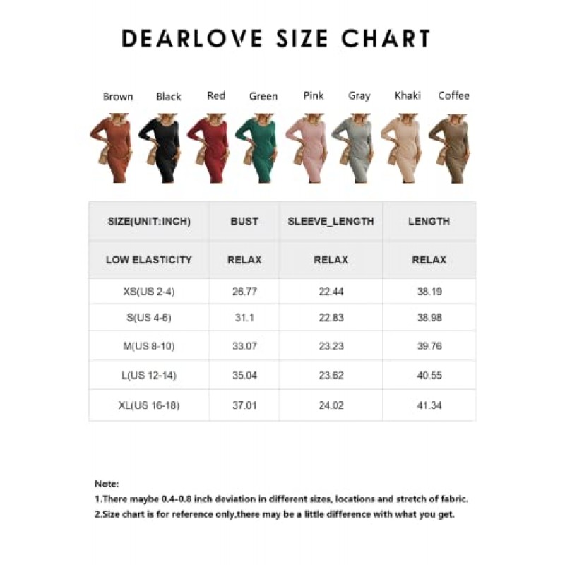 Dearlove 여성 긴 소매 부드러운 청키 니트 Bodycon 미디 풀오버 스웨터 드레스