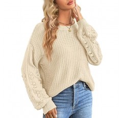 WIHOLL 여성용 스웨터 긴 소매 청키 니트 풀오버 크루넥 스웨트셔츠