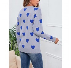 Shermie 여성용 귀여운 하트 니트 스웨터 긴 소매 크루 넥 풀오버 스웨터