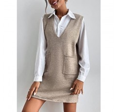 OYOANGLE 여성용 V 넥 민소매 니트 솔리드 짧은 스웨터 드레스 (포켓 포함)