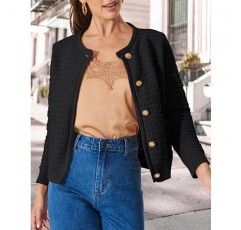 LILLUSORY 여성용 카디건 스웨터 2023 가을 오픈 프론트 긴 소매 버튼 다운 니트 가디건 포켓이있는 겉옷