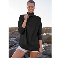 ANRABESS 여성용 오버 사이즈 스웨터 쿼터 지퍼 V 넥 칼라 리브 니트 풀오버 튜닉 2023 Y2K Fall Tops