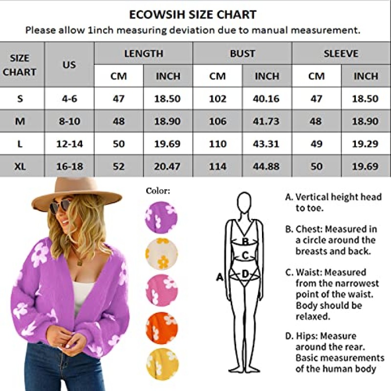 ECOWISH 여성용 가디건 스웨터 - 플로럴 니트 오픈 프론트 가디건 긴 소매 스웨터 여성용 아웃웨어 상의