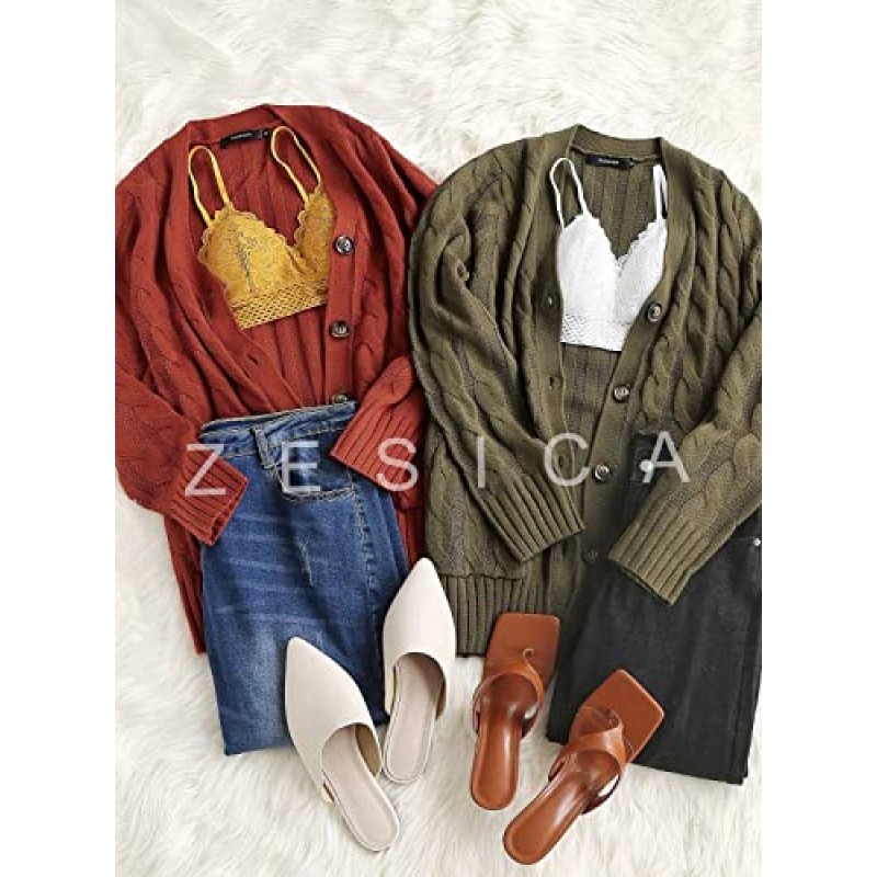 ZESICA 여성용 2023 가을 캐주얼 긴팔 버튼 다운 오픈 프론트 케이블 니트 카디건 스웨터 코트