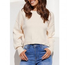 Saodimalsu Womens Oversize Cropped Sweater 긴 배트 윙 슬리브 크루 넥 풀오버 립 니트 점퍼 탑