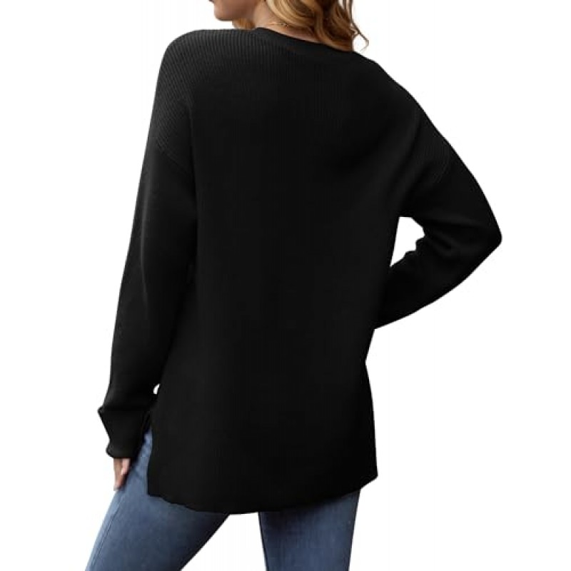WIHOLL 여성용 스웨터 사이드 슬릿 배트윙 긴 소매 튜닉 탑 포켓 패션 2023