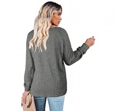 WIHOLL 여성용 스웨터 긴 소매 V 넥 솔리드 컬러 패션상의