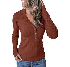 MEROKEETY 여성용 긴 소매 V 넥 리브 버튼 니트 스웨터 솔리드 컬러상의