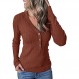MEROKEETY 여성용 긴 소매 V 넥 리브 버튼 니트 스웨터 솔리드 컬러상의