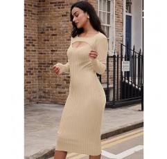 LILLUSORY 가을 여성 스웨터 Bodycon 스웨터 드레스 2023 긴 소매 미디 니트 드레스