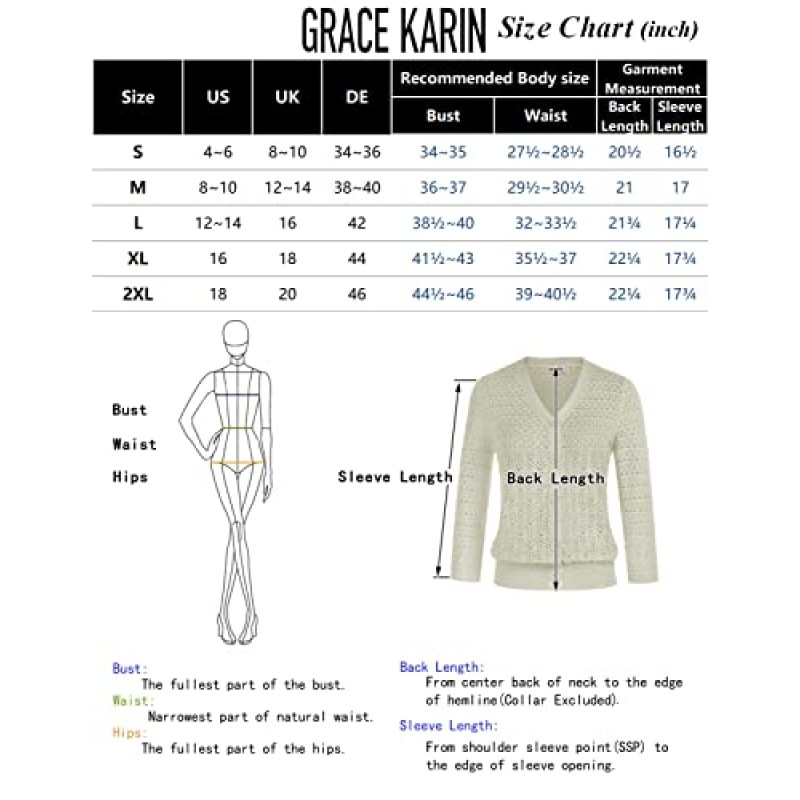 GRACE KARIN 2023 여성용 3/4 슬리브 크로 셰 뜨개질 크롭 가디건 어깨 걸이 볼레로 스웨터 탑