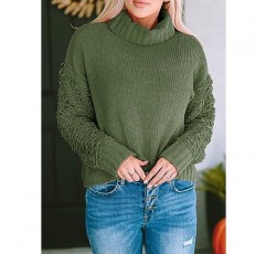 PRETTYGARDEN 여성 가을 ​​터틀넥 스웨터 캐주얼 긴 소매 풀오버 골지 니트 스웨터 탑 블라우스