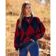BTFBM 여성용 스웨터 가을 2023 아가일 오버 사이즈 스웨터 크루 넥 긴 소매 풀오버 니트 격자 무늬 점퍼 겨울 의류