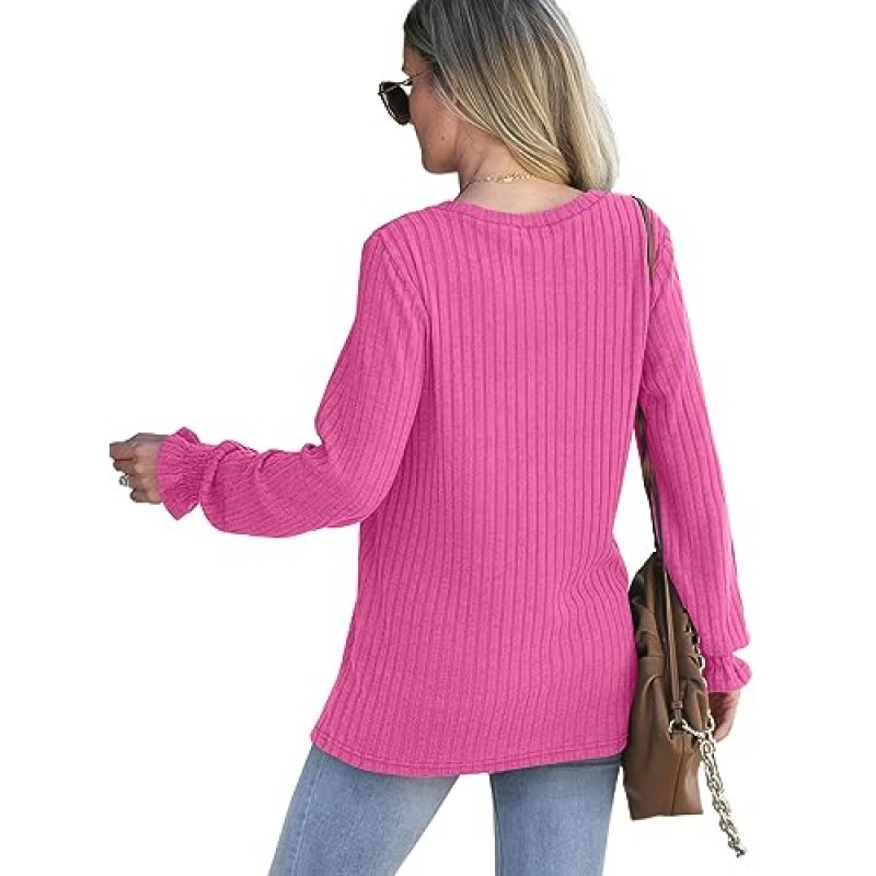 SAMPEEL 여성용 튜닉 탑 긴 소매 셔츠 크루넥 경량 스웨터 패션