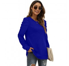 XIEERDUO 여성용 스웻 셔츠 크루 넥 퍼프 슬리브 풀오버 스웨터 루즈 한 옷 Fashiony Flowy