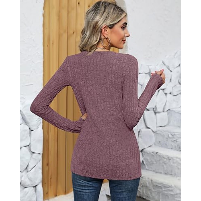 Ficerd 2 팩 여성용 경량 스웨터, 크루 넥 긴 소매 풀오버 스웨터 케이블 니트 캐주얼 가을 장착 스웨터 탑