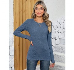 Ficerd 2 팩 여성용 경량 스웨터, 크루 넥 긴 소매 풀오버 스웨터 케이블 니트 캐주얼 가을 장착 스웨터 탑