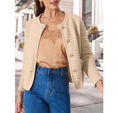 LILLUSORY 여성용 카디건 스웨터 2023 가을 오픈 프론트 긴 소매 버튼 다운 니트 가디건 포켓이있는 겉옷