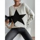 SOLY HUX 여성용 스타 프린트 긴 소매 크루넥 스웨터 드롭 숄더 풀오버 탑