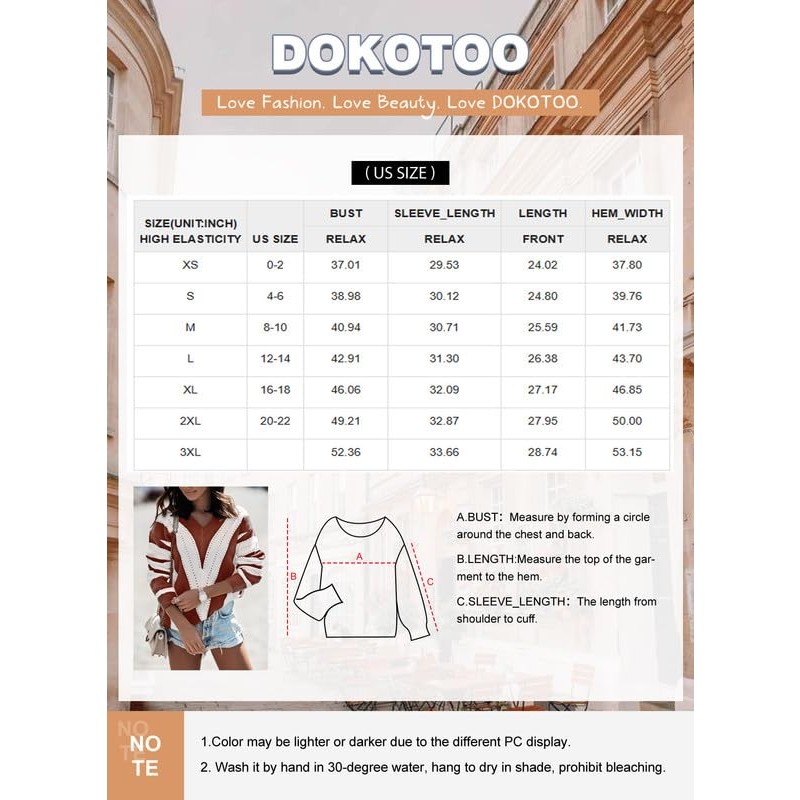 Dokotoo Womens 컬러 블록 스트라이프 V 넥 아늑한 니트 풀오버 스웨터 점퍼 탑 루즈핏