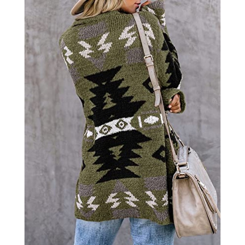 FERBIA 여성 보호 카디건 아즈텍 오픈 프론트 루즈 슬러시 스웨터 부족 긴 소매 니트 크리스마스 자켓 코트