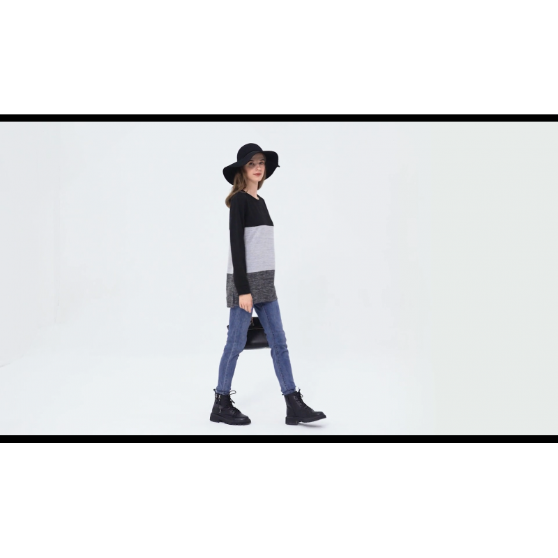 XIEERDUO 여성용 긴 소매 컬러 블록 튜닉 탑 캐주얼 크루넥 스웨터