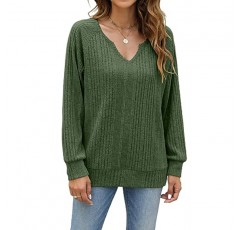 여성용 오버 사이즈 스웨터 경량 긴 소매 V 넥 셔츠 루즈 캐주얼 튜닉상의