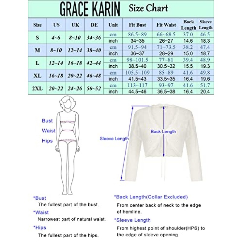 GRACE KARIN 여성용 3/4 슬리브 자른 카디건 스웨터 우아한 크로 셰 뜨개질 니트 볼레로 어깨 걸이 여성용 드레스