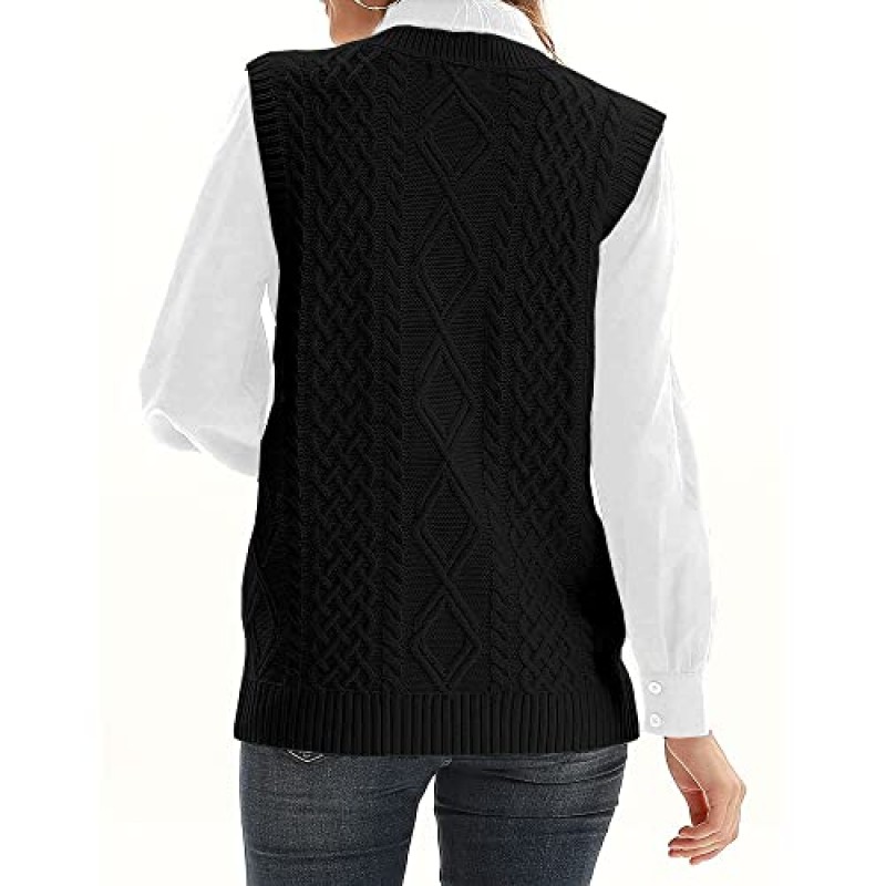 여성용 니트 스웨터 조끼 V 넥 민소매 카디건 버튼 다운 스웨터 포켓 아웃웨어 탑