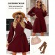 SHERRYRISE 여성 니트 드레스 긴 소매 크루 넥 짧은 드레스 Babydoll 스웨터 드레스와 포켓 벨트 2023