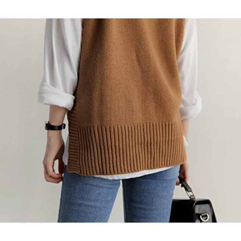 UANEO 여성 베이직 라운드 넥 민소매 하이 로우 풀오버 니트 스웨터 조끼