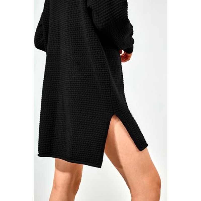 PRETTYGARDEN 여성 가을 ​​풀오버 스웨터 2023 캐주얼 긴 소매 오버 사이즈 하이 로우 밑단 스플릿 니트 스웨터 드레스