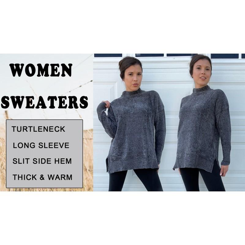 XIEERDUO 여성용 터틀넥 긴 소매 캐주얼 루즈 풀오버 스웨터 탑